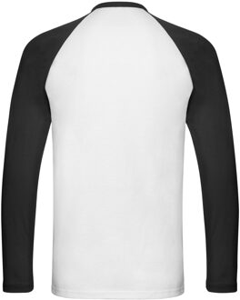 Fruit of the Loom Heren Contrast Honkbal T-shirt met lange mouwen (Wit/zwart) - maat 2XL