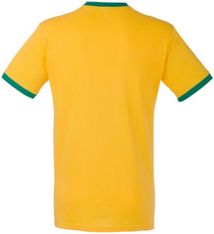 Fruit of the Loom Heren Ringer T-shirt met korte mouwen (Zonnebloem Geel / Kelly Groen) - maat S