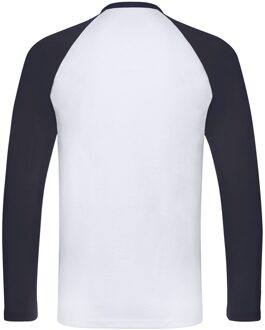 Fruit of the Loom Unisex Volwassenen Contrast Honkbal T-shirt met lange mouwen (Witte/diepe marine) - maat L Veelkleurig