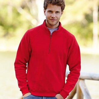 Fruit of the Loom Zip Neck Sweat Rood,Zwart,Wit,Grijs,Blauw,Groen - Small,Medium,Large,X-Large,XX-Large,3XL