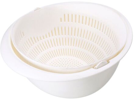 Fruit Opslag Mand Multifunctionele Double-Layer Fruitmand Groente Schoonmaken Afvoer Mand Keuken Accessoires wit