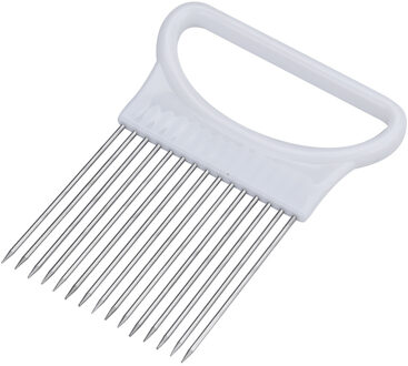 Fruit Tomaat Ui Groenten Slicer Snijden Aid Houder Gids Snijden Cutter Veilig Vork Roestvrij Staal Vlees Naald wit