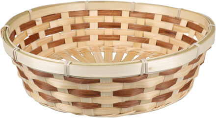 Fruitmand/fruitschaal rond - gevlochten bamboe hout - D29 cm - bruin/naturel