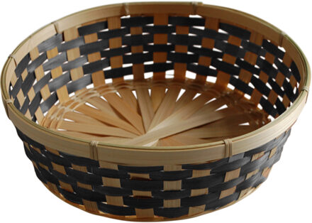 Fruitmand/fruitschaal rond - gevlochten bamboe hout - D29 cm - zwart/naturel