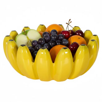 Fruitschaal bananen - keramiek - geel - 25 x 10 cm - decoratie schaal