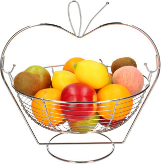 Fruitschaal/fruitmand appel hangend metaal 35 x 29 x 33 cm - Fruitschalen Zilverkleurig