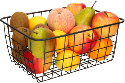 Fruitschaal/fruitmand industrieel zwart metaal 28 x 22 x 13 cm - Fruitschalen