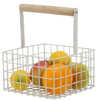 Fruitschaal/fruitmand klein staaldraad wit 18 x 18 x 21 cm