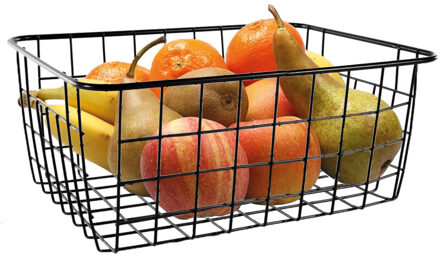 Fruitschaal/fruitmand klein staaldraad zwart 15 x 20 x 8 cm - Fruitschalen