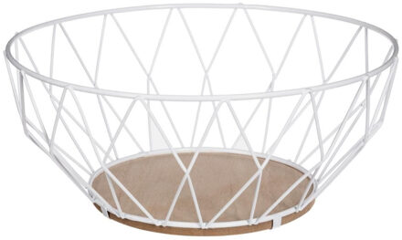 Fruitschaal - fruitmand - metaal - hout - wit - 28 cm