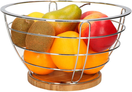 Fruitschaal/fruitmand - metaal - zilver - rond - 26 cm