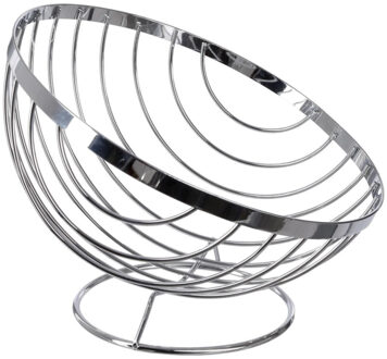 Fruitschaal / fruitmand - op voet - metaal - 24 x 21 cm - zilver - Draadmand