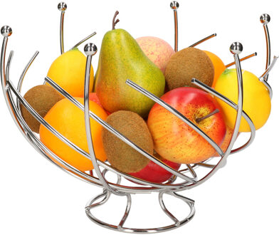 Fruitschaal/fruitmand op voet rond zilver metaal 30 cm - Fruitschalen Zilverkleurig