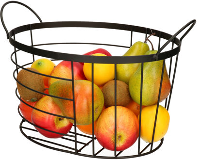 Fruitschaal/fruitmand ovaal zwart metaal 35 x 23,5 x 23 cm - Fruitschalen