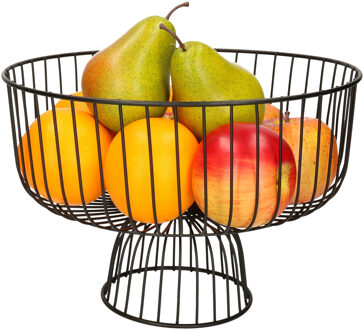 Fruitschaal/fruitmand rond op voet zwart metaal 28 cm - Fruitschalen