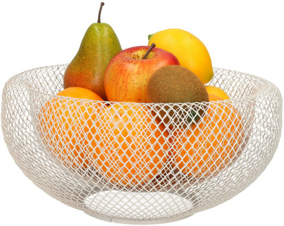 Fruitschaal/fruitmand rond wit metaal 27 cm - Fruitschalen