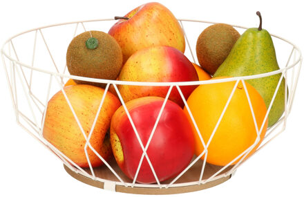 Fruitschaal/fruitmand rond wit metaal/hout 28 cm
