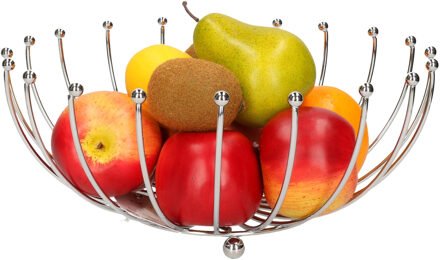 Fruitschaal/fruitmand rond zilver metaal 32 cm - Fruitschalen Zilverkleurig