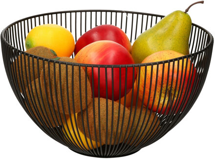 Fruitschaal/fruitmand rond zwart metaal 25 cm - Fruitschalen