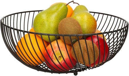 Fruitschaal/fruitmand rond zwart metaal 30 cm - Fruitschalen