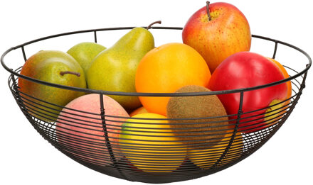 Fruitschaal/fruitmand rond zwart metaal 32 cm - Fruitschalen