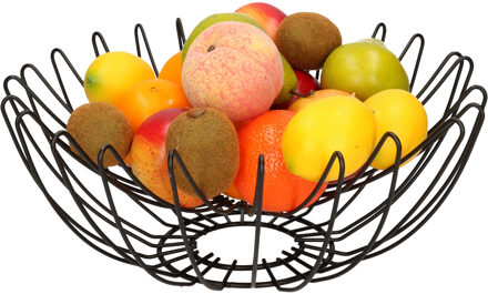 Fruitschaal/fruitmand rond zwart metaal 35 cm - Fruitschalen