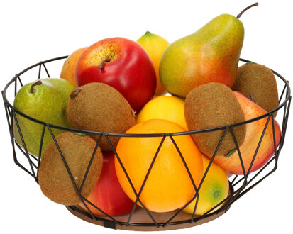 Fruitschaal/fruitmand rond zwart metaal/hout 28 cm - Fruitschalen