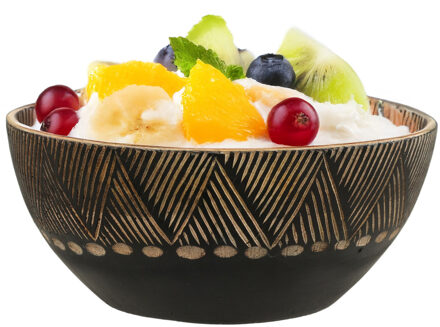 Fruitschaal/fruitmand - serveer schaal - mango hout - D25 x H10 cm - broodmand - zwart