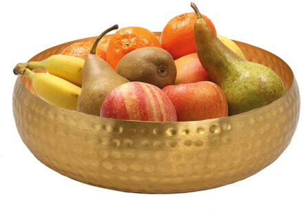 Fruitschaal rond gehamerd metaal goud 24 cm - Fruitschalen Goudkleurig