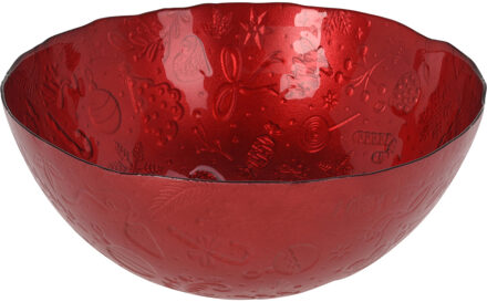 Fruitschaal - rood - glas - D28 x H11,5 cm - rond - kerstschaal Donkerrood