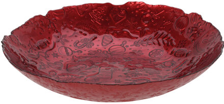 Fruitschaal - rood - glas - D40 x H7 cm - rond - kerst decoratie schaal