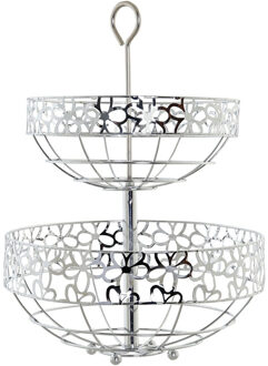 Fruitschaal - zilver - 39 cm - rond - fruitmand - etagere 2-laags