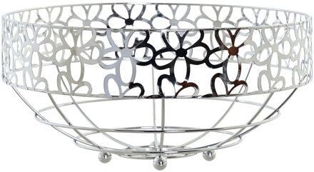 fruitschaal - zilver - metaal - 28 x 28 cm - rond - bloemenpatroon