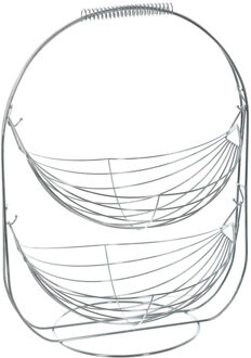 Fruitschaal - zilver - metaal - 34 x 25 x 46 cm - Dubbele etagere - fruitmanden