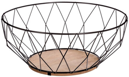 Fruitschaal - zwart - D28 cm - metaal/hout - rond - fruitmand