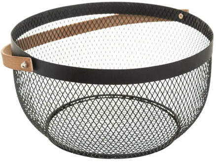 Fruitschaal - zwart - metaal - 29 cm - met handvat - rond - draadmand