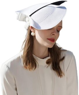Fs Tovenaar Bruiloft Hoeden Voor Vrouwen Elegante Zwarte Witte Veer Gestreepte Cupido Pillendoosjepet Vintage Cocktail Lady Kerk Fedora
