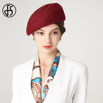 Fs Vintage Wol Fedora Hoed Vrouwen Rode Kerk Tovenaar Hoeden Roze Zwart Bruiloft Hoed Lady Vilt Mesh Gaas Kralen pillendoosjepet wijn rood