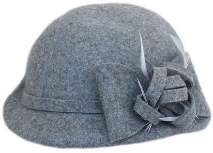 Fs Wol Fedora Hoed Met Sluier Bloemen Formele Cap Elegante Vrouwen Kerk Vilten Hoeden Zwart Rood Chapeau Femme Kerk caps grijs