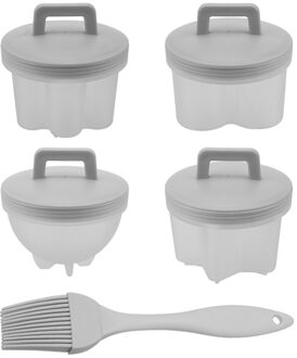 Fsdlt Eierkoker Met Deksel Borstel Ei Cooker Mold 4 Stks/set Kookgerei Bakvormen Tool Keuken Koken Tool Leuke Eierkoker stroper grijs