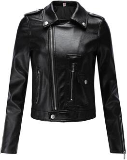 Ftlzz Vrouwen Motorfiets Pu Leren Jas Winter En Lente Zwart Rood Faux Lederen Jas Turn Down Collor Lady Bovenkleding zwart / M