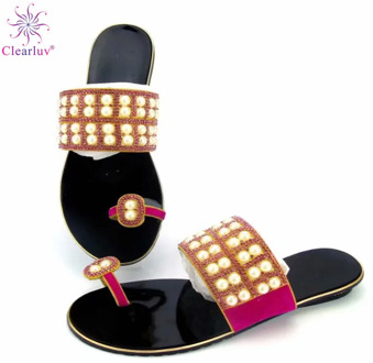 FUCHSIA Color Women African Wedding Shoes High Quality Elegant Italian Women Shoes with Stone Low Heels Women for Parties