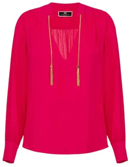 Fuchsia Georgette V-Hals Shirt met Geborduurde Oogjes Elisabetta Franchi , Pink , Dames - XL