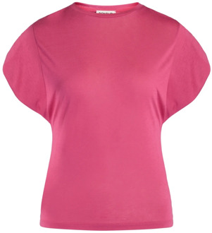 Fuchsia Jersey T-Shirt met Gerimpelde Mouwen Dondup , Pink , Dames - S
