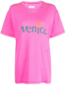 Fuchsia Katoenen T-shirt met Logo ERL , Pink , Heren - L,M,S