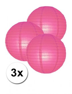 Fuchsia lampionnen 25 cm 3 stuks - Feestlampionnen Roze