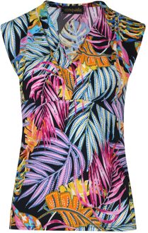 Fuchsia mouwloze imitatie wikkeltop met print van stretchstof - EU 42 / UK 14