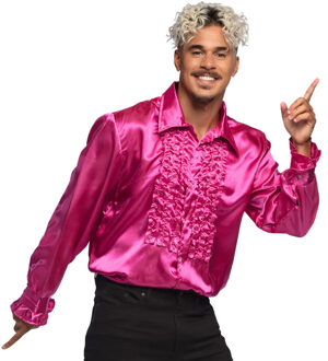 Fuchsia rouche overhemd voor heren M - Carnavalsblouses Roze