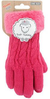 Fuchsia roze gebreide handschoenen teddy voor kinderen - One size