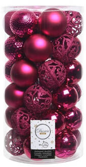 Fuchsia roze kerstversiering kerstballenset kunststof 6 cm 36x